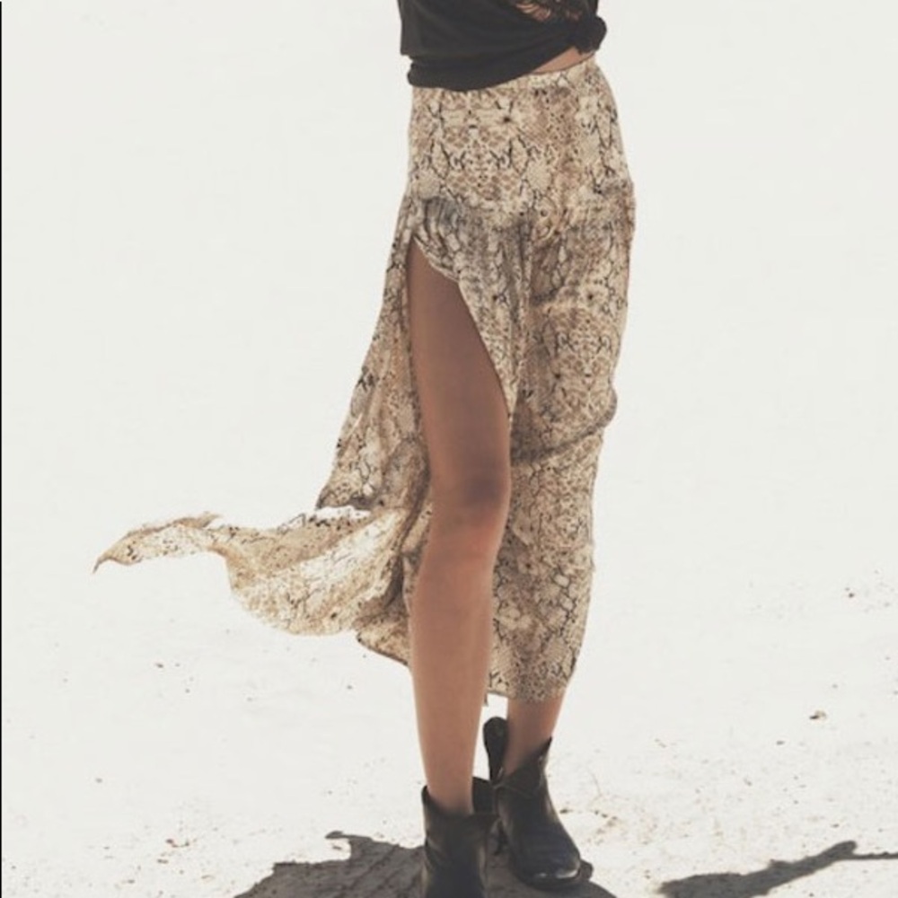 Spell Snake Print Maxi Skirt in Beige and Black